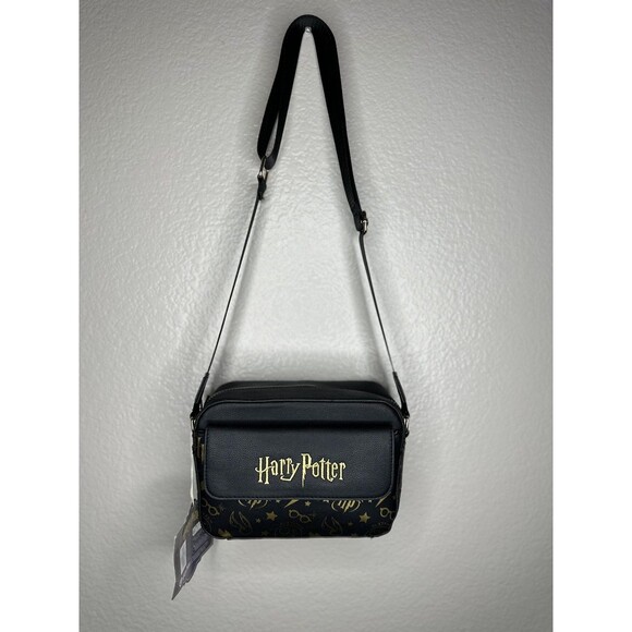 Wizarding World Of Harry Potter Handbags - NEW Harry Potter Crossbody Bag Adults Small Black Faux Leather Logo Gold Icons